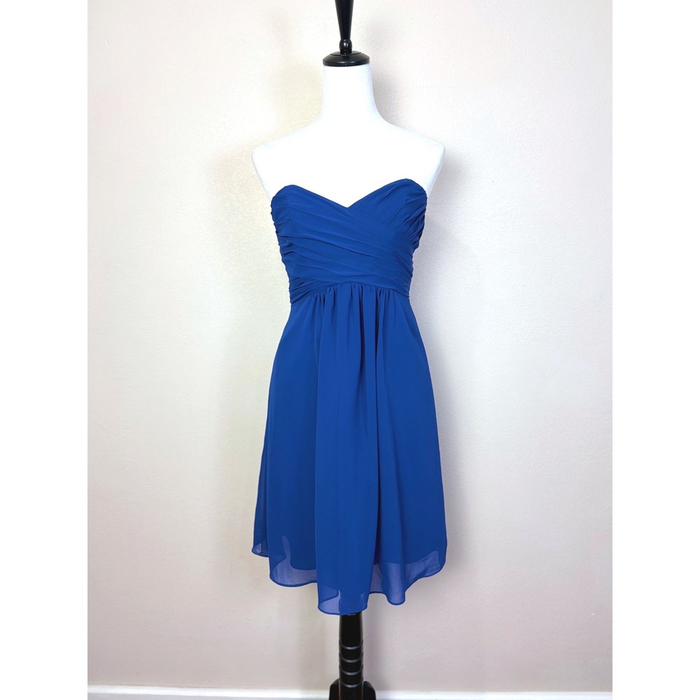 NEW Alfred Angelo Cobalt Blue Chiffon Strapless Mini Dress Size 6 Wedding Formal